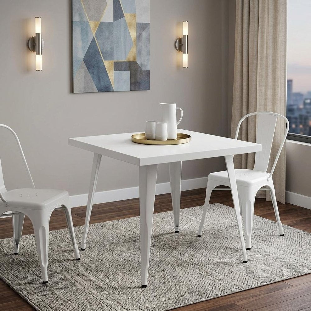 32" White Steel and Metal Square Dining Table HomeRoots