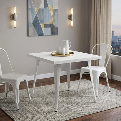 32" White Steel and Metal Square Dining Table HomeRoots