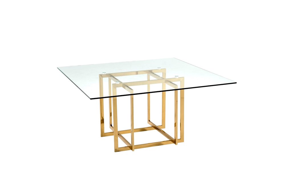 59" Clear and Silver Glass and Metal Pedestal Base Square Dining Table HomeRoots