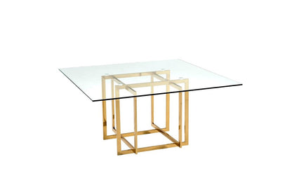 59" Clear and Silver Glass and Metal Pedestal Base Square Dining Table HomeRoots