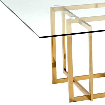 59" Clear and Silver Glass and Metal Pedestal Base Square Dining Table HomeRoots