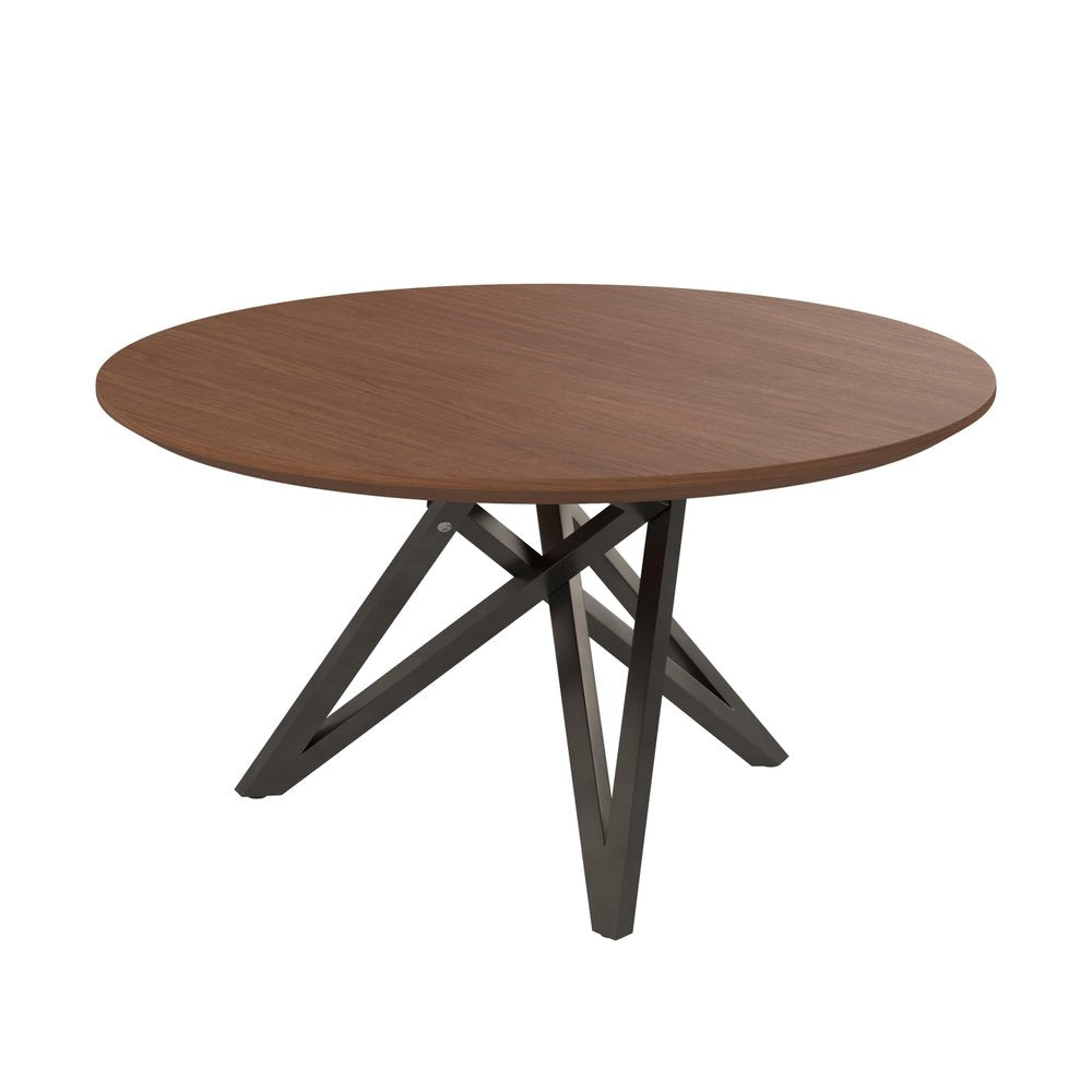 47" Brown and Gray Wood and Stainless Steel Cross Leg Base Round Top Dining Table HomeRoots