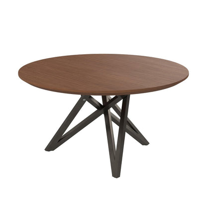 47" Brown and Gray Wood and Stainless Steel Cross Leg Base Round Top Dining Table HomeRoots