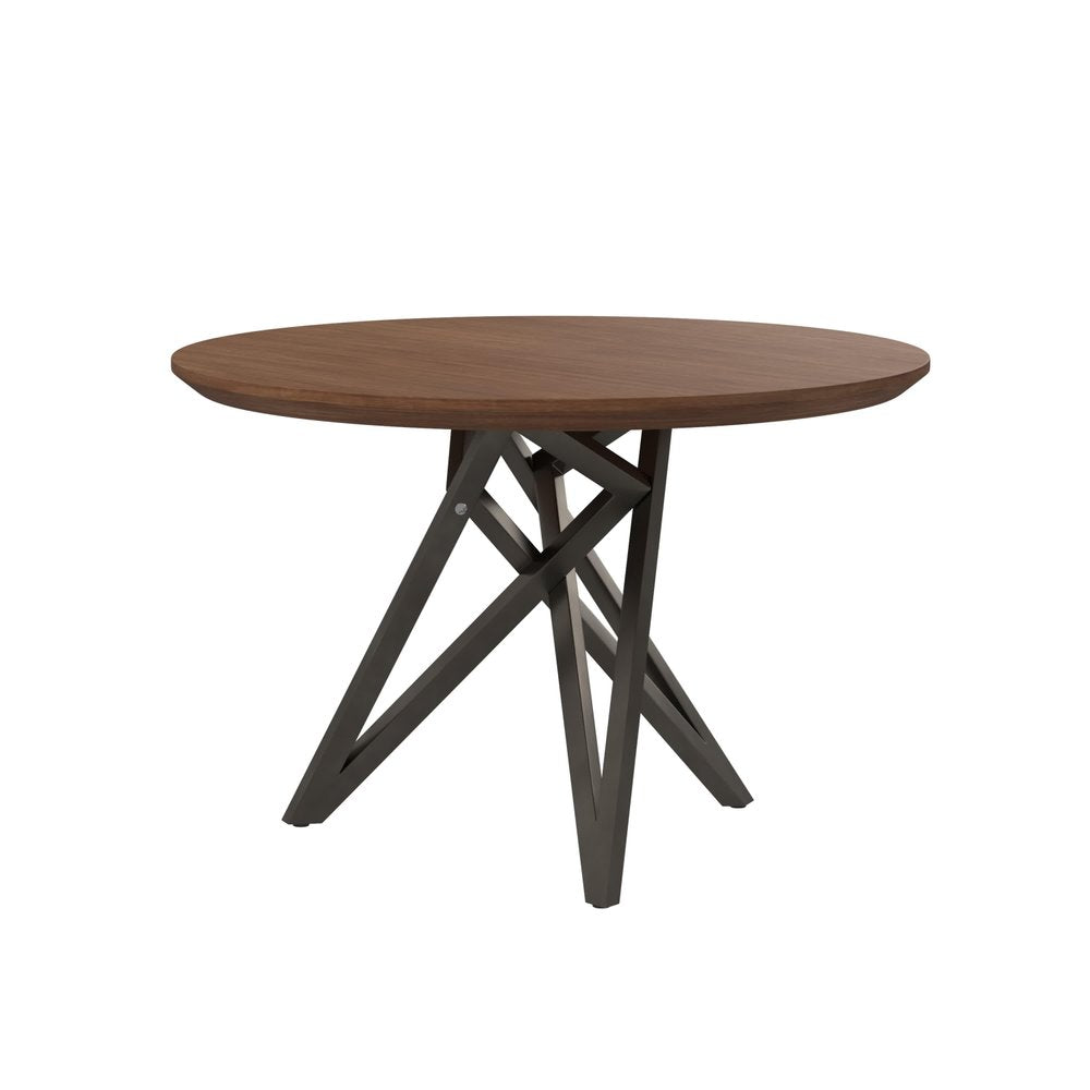 47" Brown and Gray Wood and Stainless Steel Cross Leg Base Round Top Dining Table HomeRoots