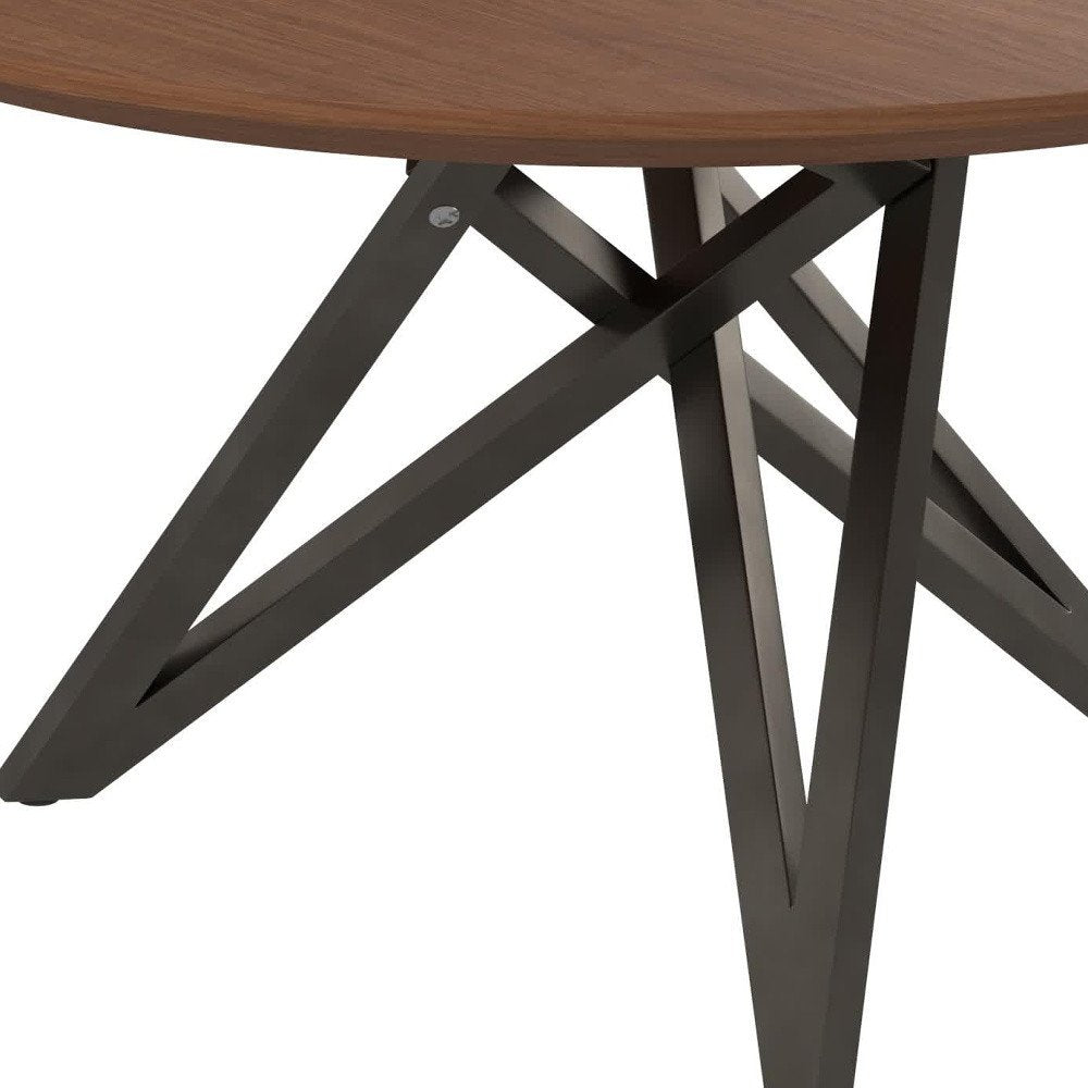 47" Brown and Gray Wood and Stainless Steel Cross Leg Base Round Top Dining Table HomeRoots