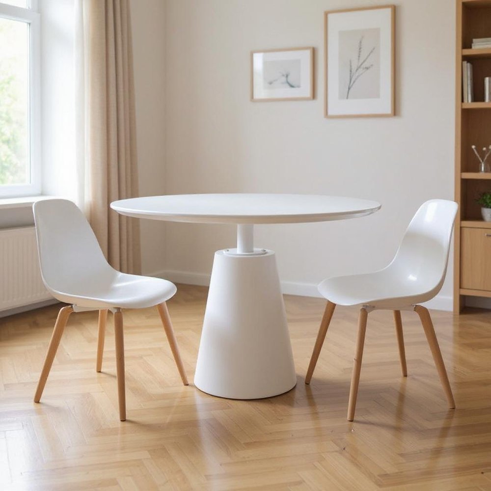 42" White Wood and Metal Pedestal Base Round Top Dining Table HomeRoots