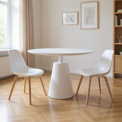 42" White Wood and Metal Pedestal Base Round Top Dining Table HomeRoots