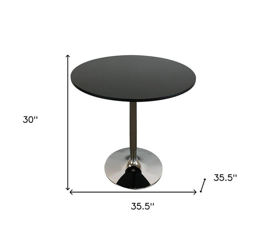 36" Black and Silver Wood and Metal Pedestal Base Round Top Dining Table HomeRoots