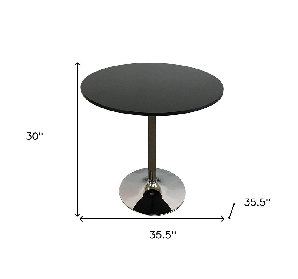 36" Black and Silver Wood and Metal Pedestal Base Round Top Dining Table HomeRoots