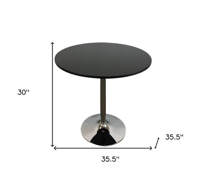 36" Black and Silver Wood and Metal Pedestal Base Round Top Dining Table HomeRoots