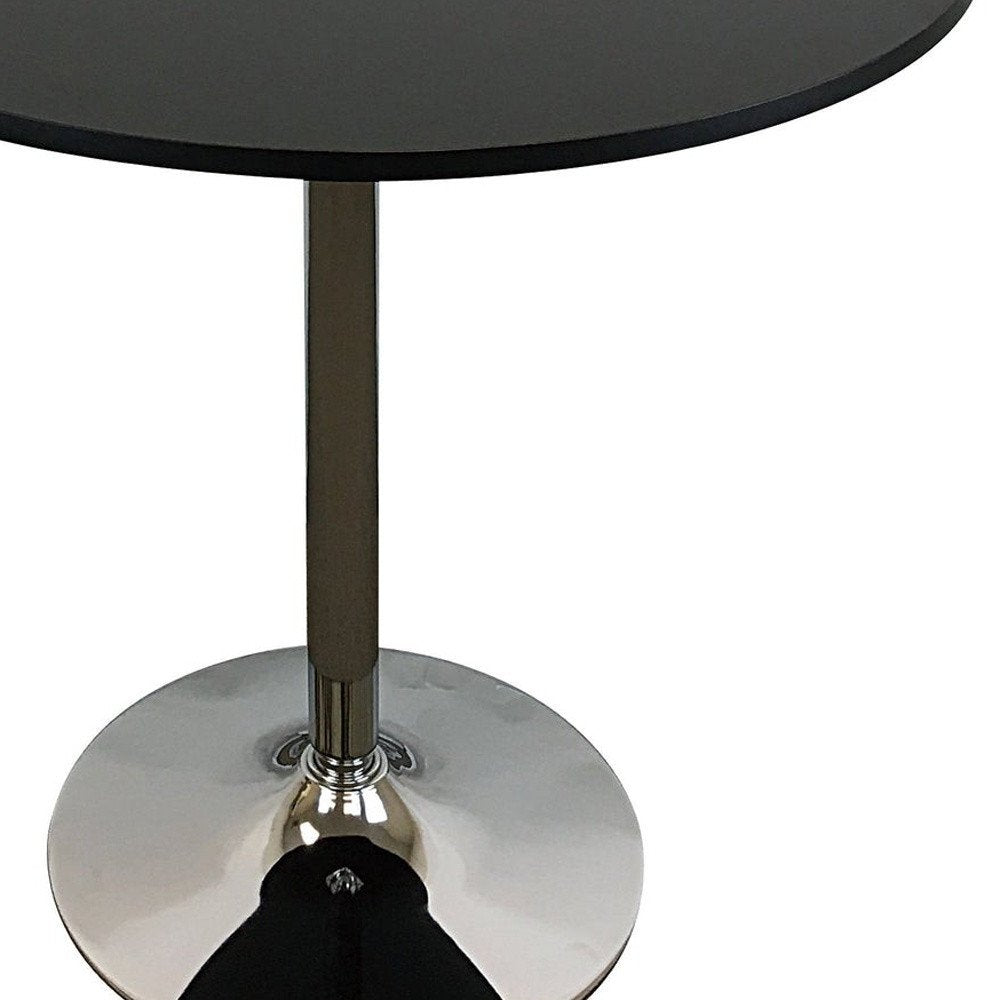 36" Black and Silver Wood and Metal Pedestal Base Round Top Dining Table HomeRoots