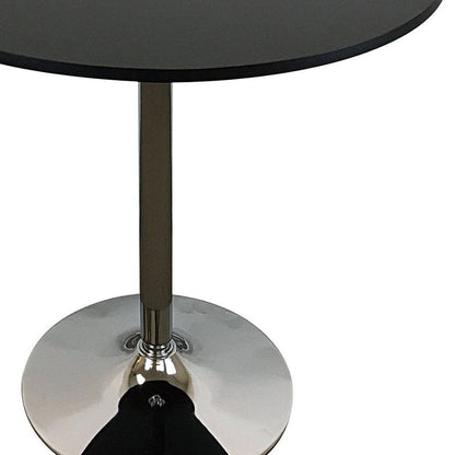 36" Black and Silver Wood and Metal Pedestal Base Round Top Dining Table HomeRoots