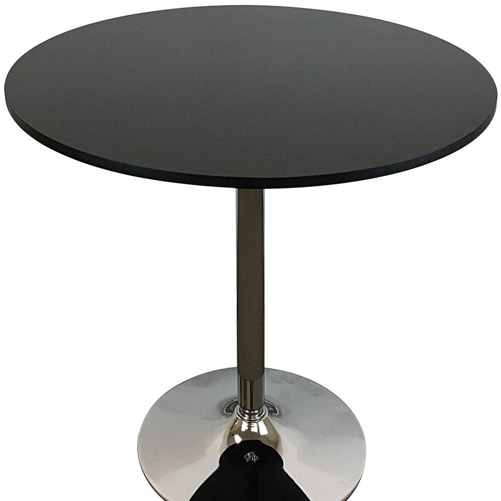 36" Black and Silver Wood and Metal Pedestal Base Round Top Dining Table HomeRoots