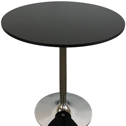 36" Black and Silver Wood and Metal Pedestal Base Round Top Dining Table HomeRoots