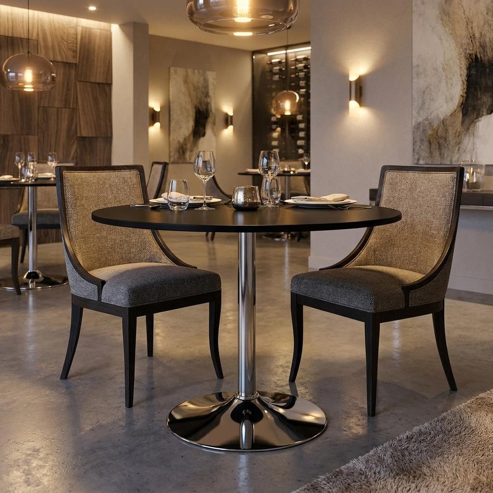 36" Black and Silver Wood and Metal Pedestal Base Round Top Dining Table HomeRoots