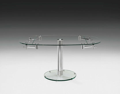 40" Clear and Silver Glass and Metal Self-Storing Leaf Motion Extendable Dining Table HomeRoots