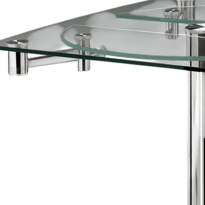 40" Clear and Silver Glass and Metal Self-Storing Leaf Motion Extendable Dining Table HomeRoots