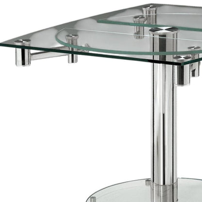 40" Clear and Silver Glass and Metal Self-Storing Leaf Motion Extendable Dining Table HomeRoots