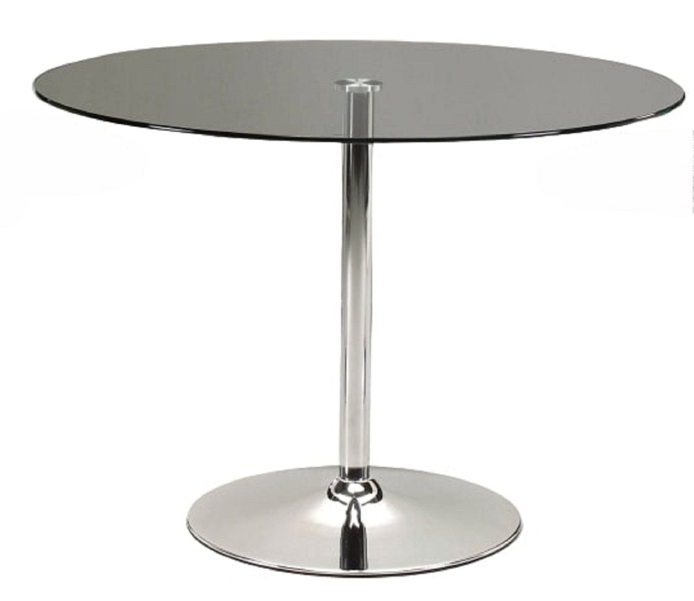 42" Clear and Silver Glass and Metal Pedestal Base Round Top Dining Table HomeRoots