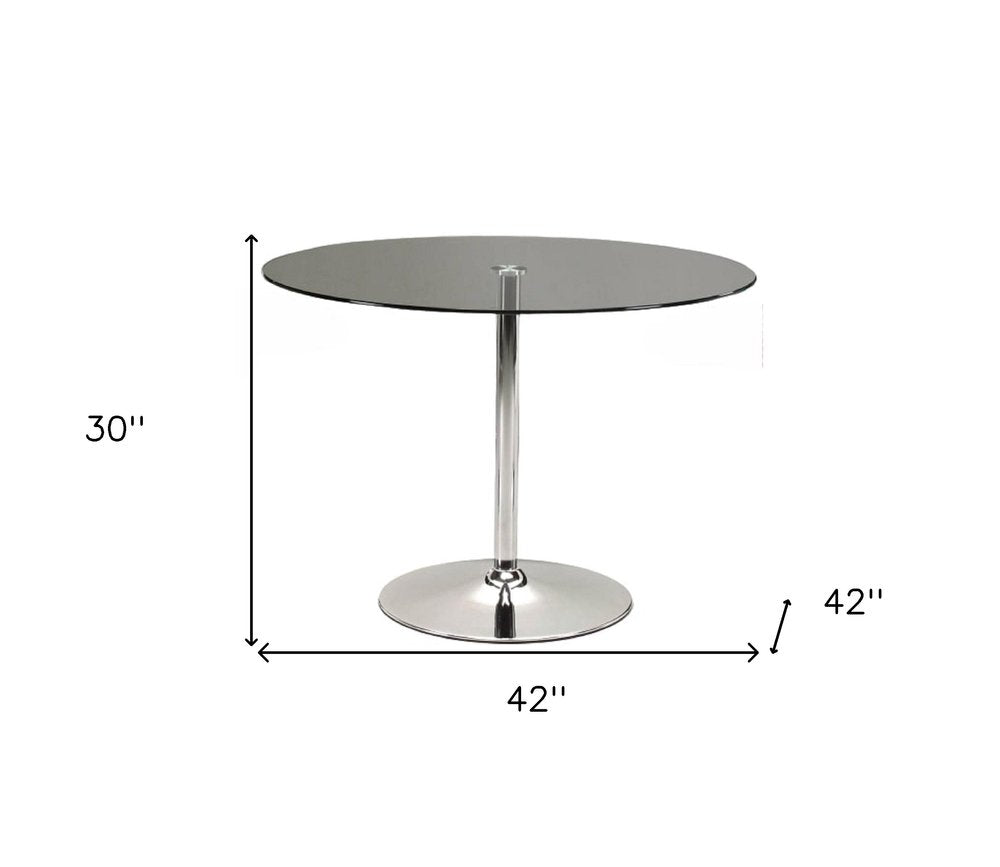 42" Clear and Silver Glass and Metal Pedestal Base Round Top Dining Table HomeRoots