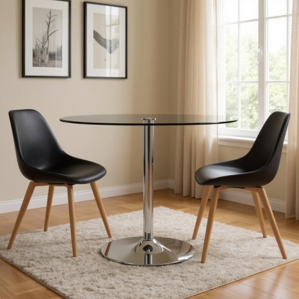 42" Clear and Silver Glass and Metal Pedestal Base Round Top Dining Table HomeRoots