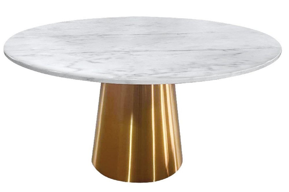 54" Gray White and Gold Marble and Metal Pedestal Base Round Top Dining Table HomeRoots