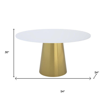 54" Gray White and Gold Marble and Metal Pedestal Base Round Top Dining Table HomeRoots