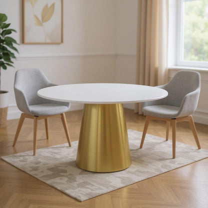 54" Gray White and Gold Marble and Metal Pedestal Base Round Top Dining Table HomeRoots