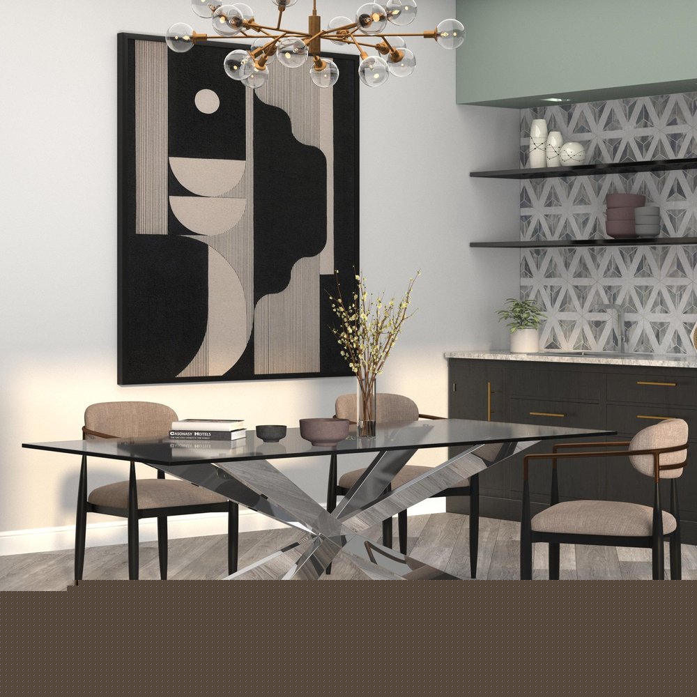 87" Clear and Silver Glass and Metal Cross Leg Base Dining Table HomeRoots