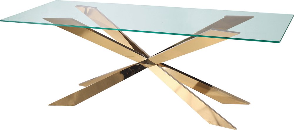 87" Clear and Gold Glass and Metal Cross Leg Base Dining Table HomeRoots
