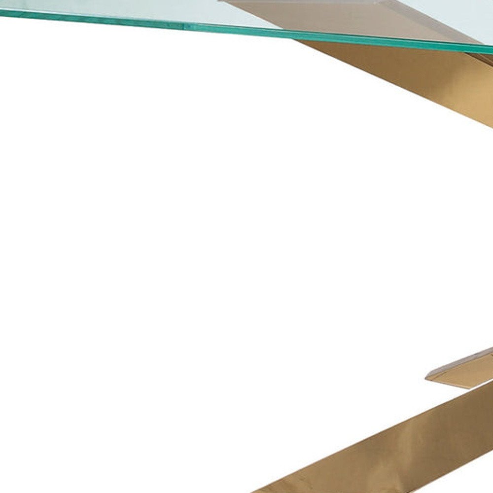 87" Clear and Gold Glass and Metal Cross Leg Base Dining Table HomeRoots