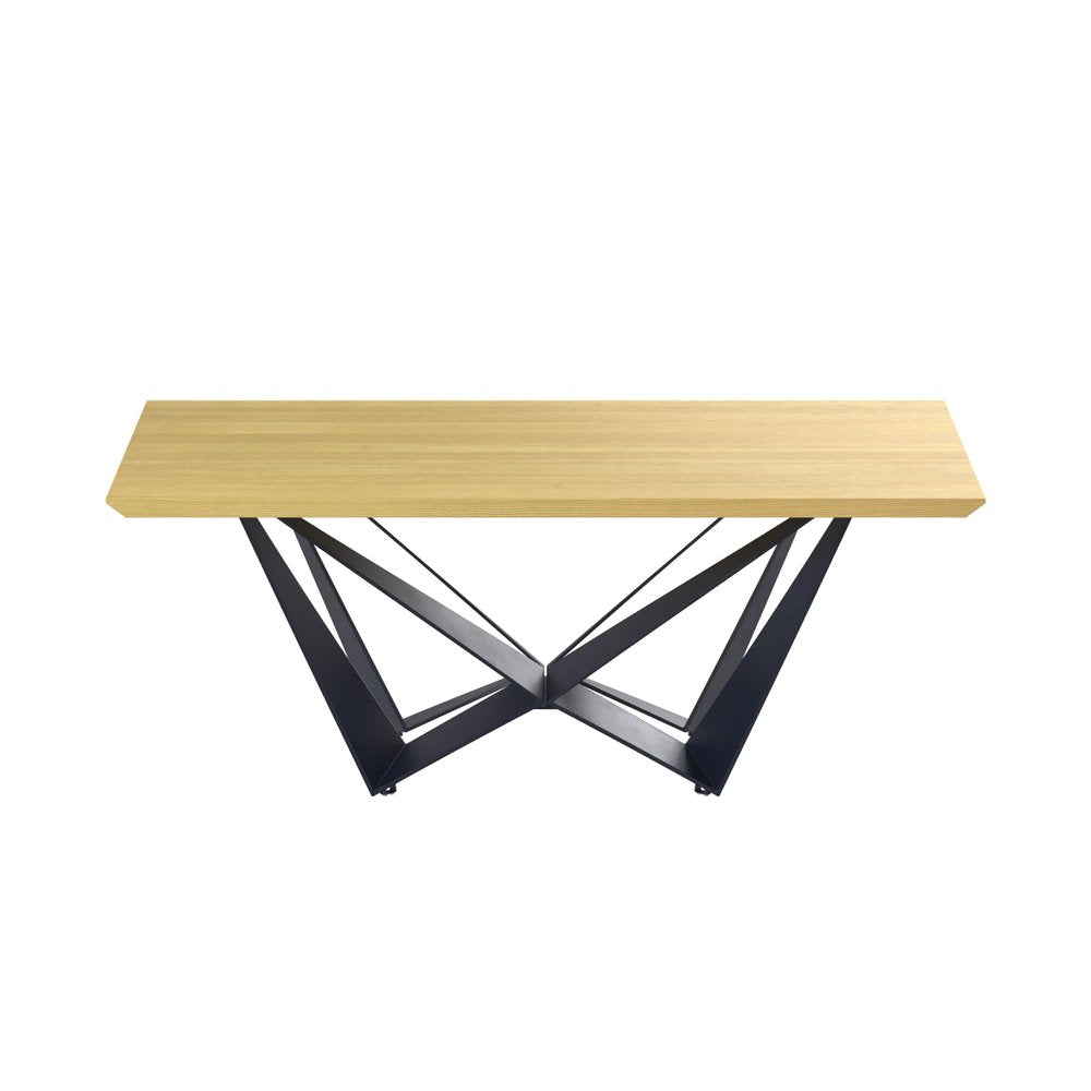 79" Natural and Black Wood and Metal Trestle Base Dining Table HomeRoots