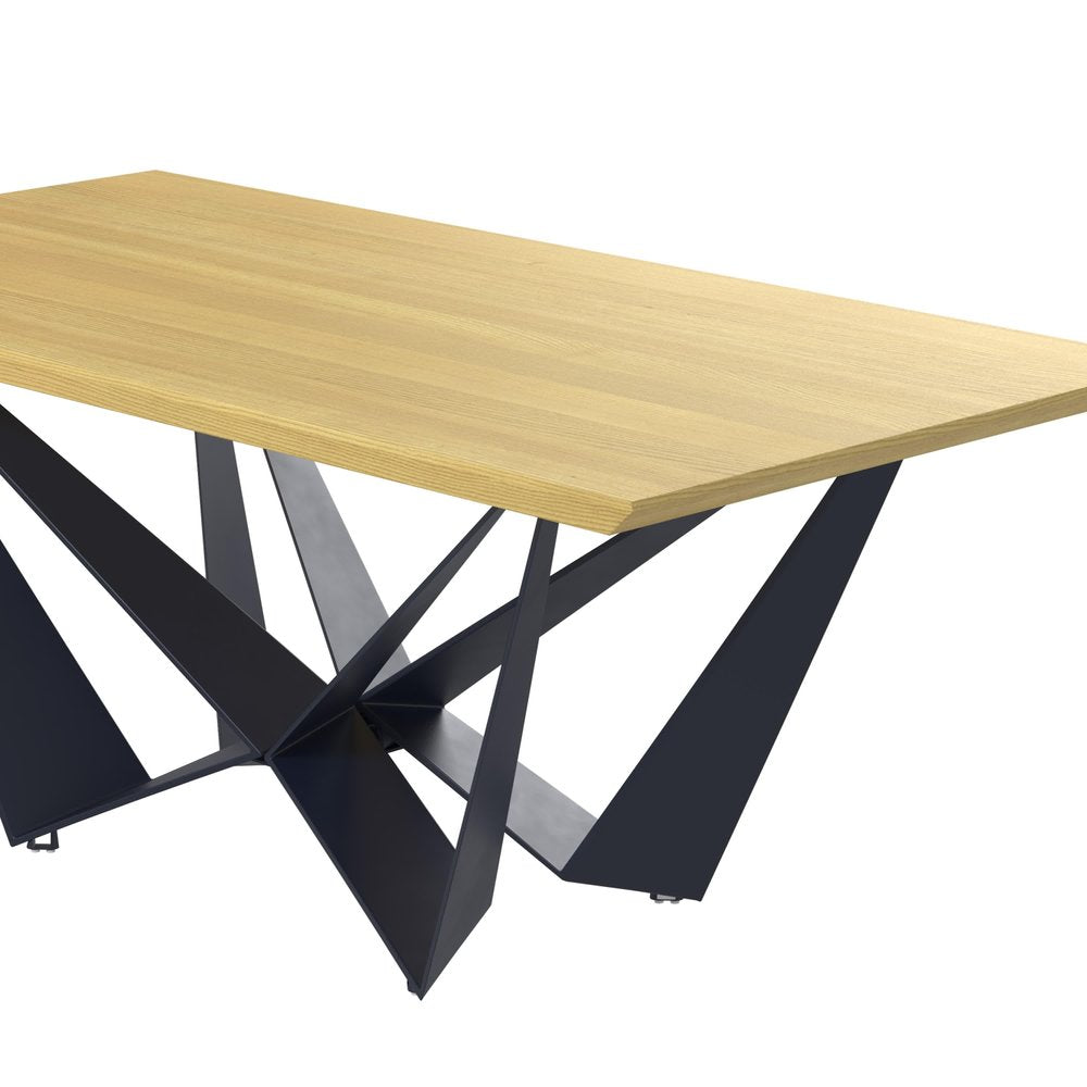 79" Natural and Black Wood and Metal Trestle Base Dining Table HomeRoots