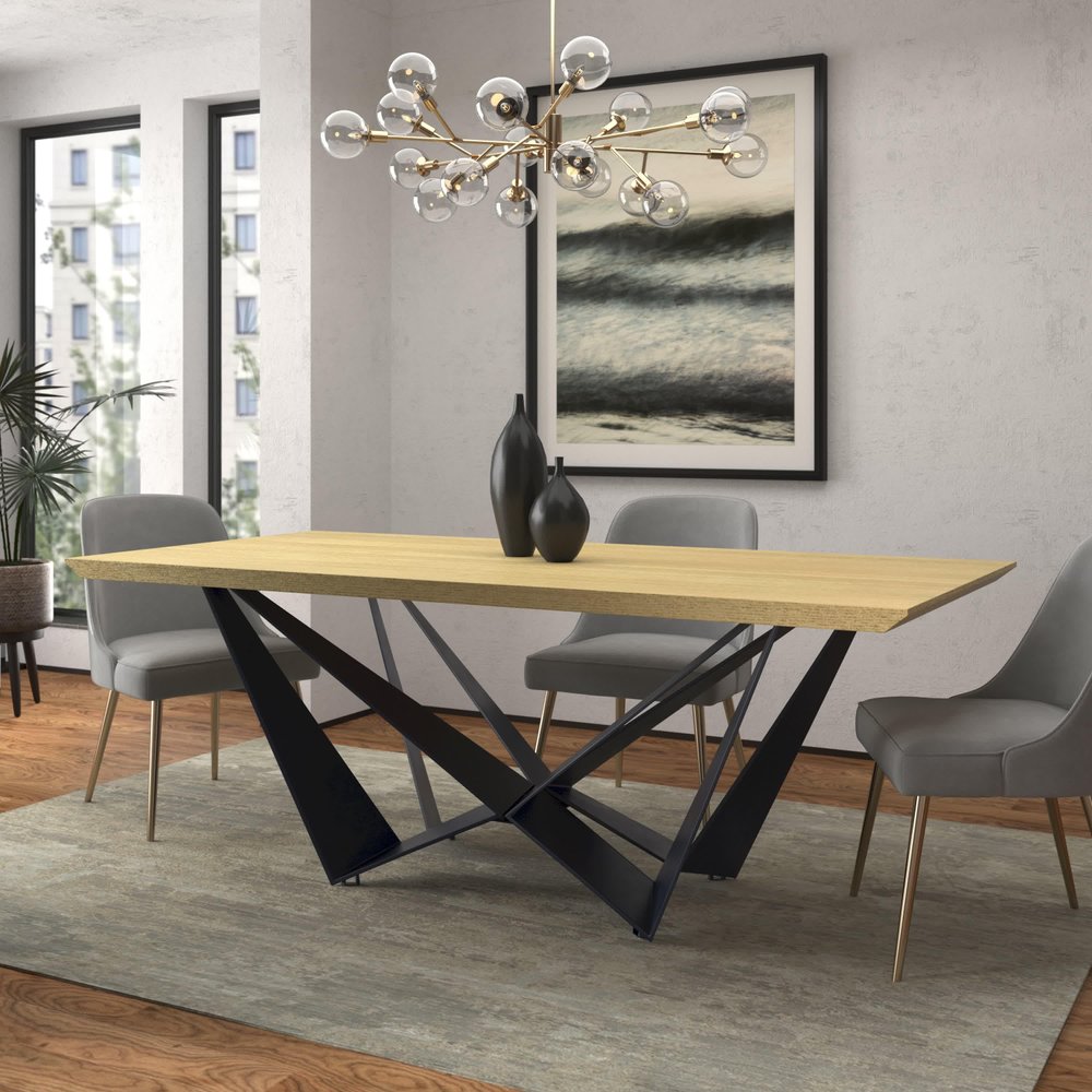 79" Natural and Black Wood and Metal Trestle Base Dining Table HomeRoots