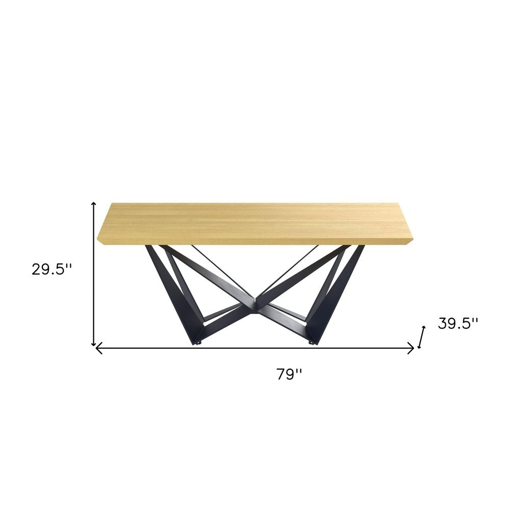 79" Natural and Black Wood and Metal Trestle Base Dining Table HomeRoots