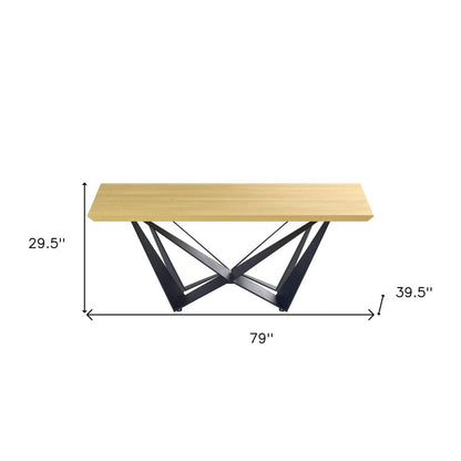 79" Natural and Black Wood and Metal Trestle Base Dining Table HomeRoots