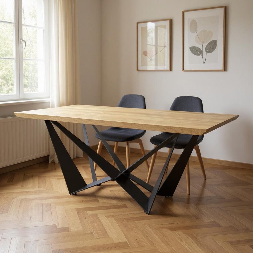 79" Natural and Black Wood and Metal Trestle Base Dining Table HomeRoots