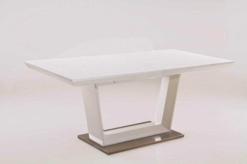 71" White Wood and Metal Self-Storing Leaf Pedestal Base Extendable Dining Table HomeRoots