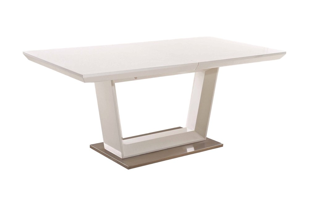 71" White Wood and Metal Self-Storing Leaf Pedestal Base Extendable Dining Table HomeRoots
