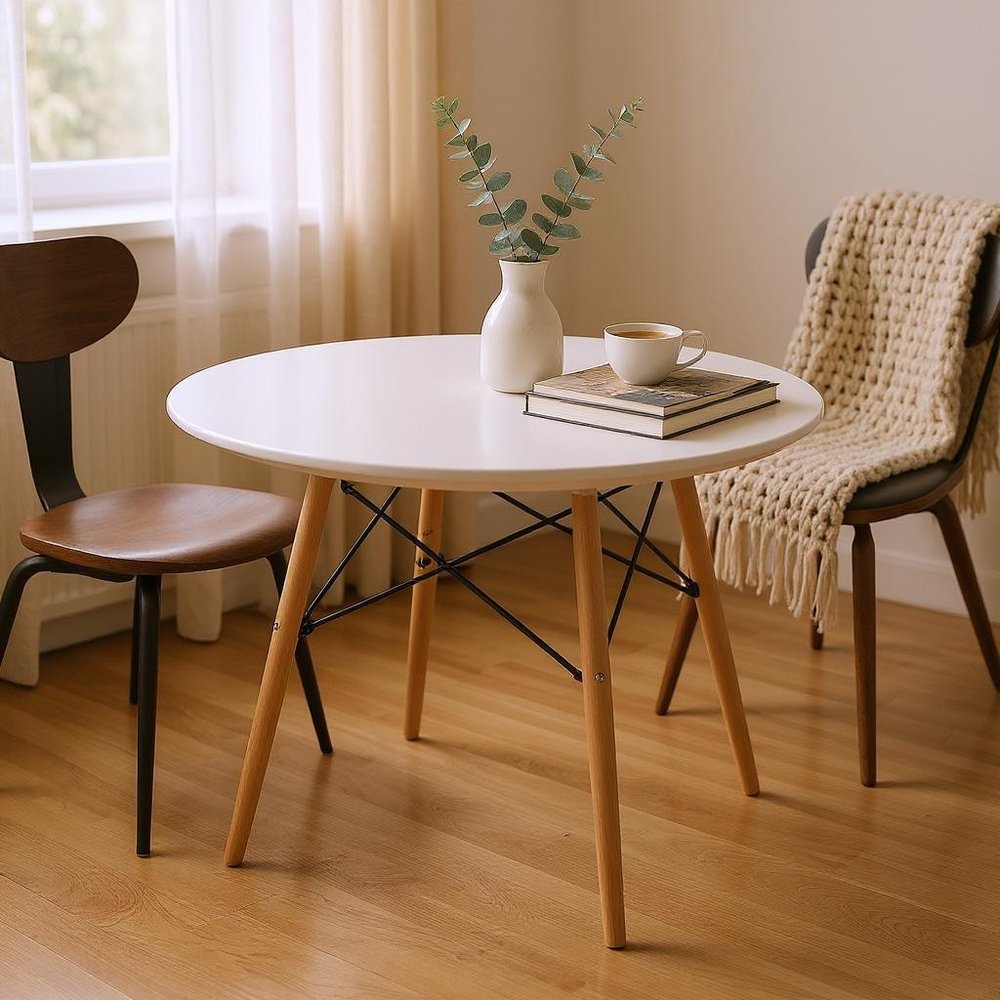 36" White and Natural Wood Round Top Dining Table HomeRoots