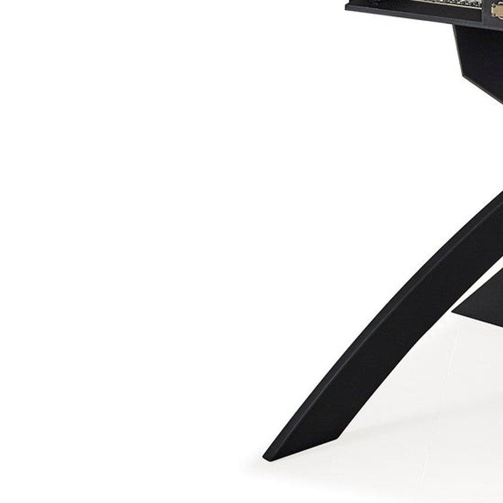 47" Gray White and Black Ceramic and Metal Self-Storing Leaf Cross Leg Base Oval Extendable Dining Table HomeRoots