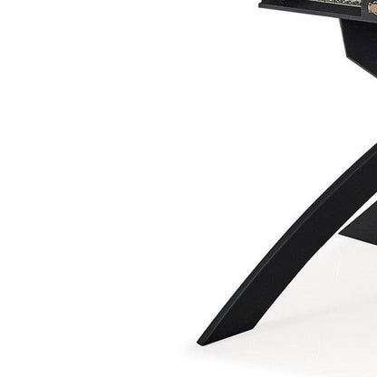 47" Gray White and Black Ceramic and Metal Self-Storing Leaf Cross Leg Base Oval Extendable Dining Table HomeRoots