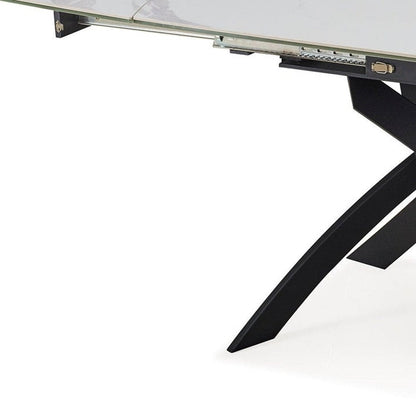 47" Gray White and Black Ceramic and Metal Self-Storing Leaf Cross Leg Base Oval Extendable Dining Table HomeRoots