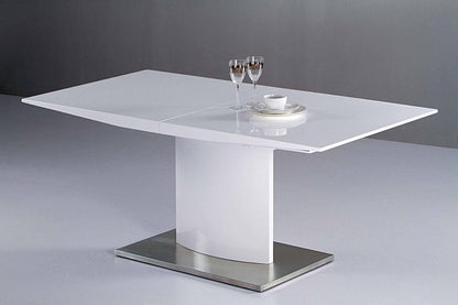 63" White Wood And Metal Self-Storing Leaf Pedestal Base Extendable Dining Table HomeRoots