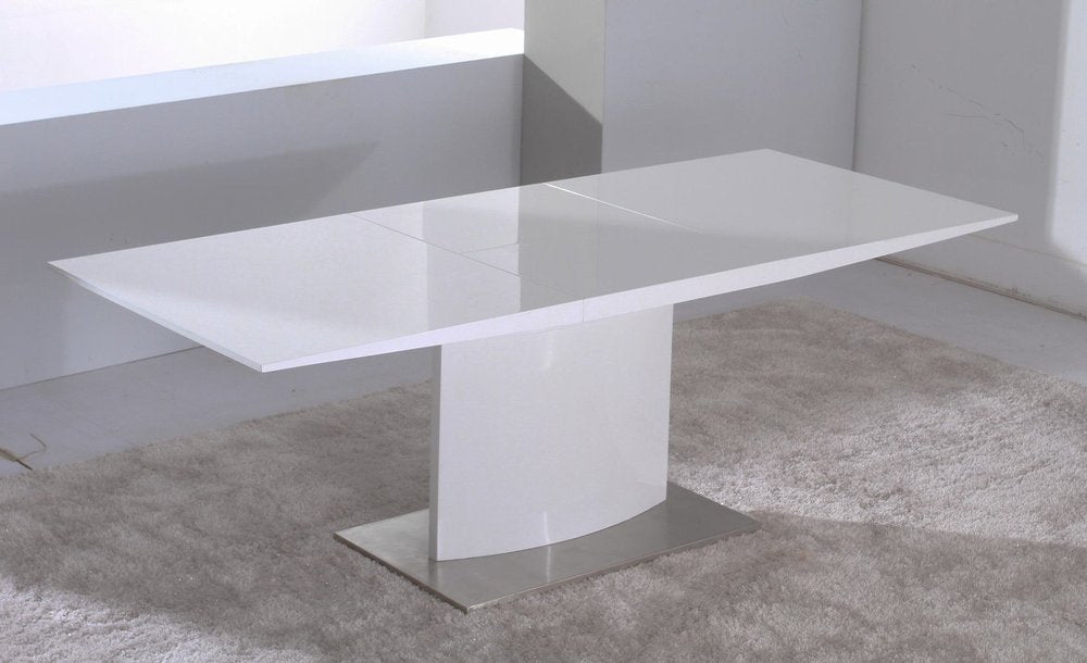 63" White Wood And Metal Self-Storing Leaf Pedestal Base Extendable Dining Table HomeRoots