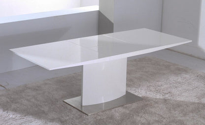 63" White Wood And Metal Self-Storing Leaf Pedestal Base Extendable Dining Table HomeRoots