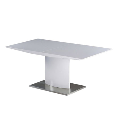 63" White Wood And Metal Self-Storing Leaf Pedestal Base Extendable Dining Table HomeRoots