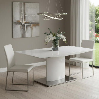 63" White Wood And Metal Self-Storing Leaf Pedestal Base Extendable Dining Table HomeRoots