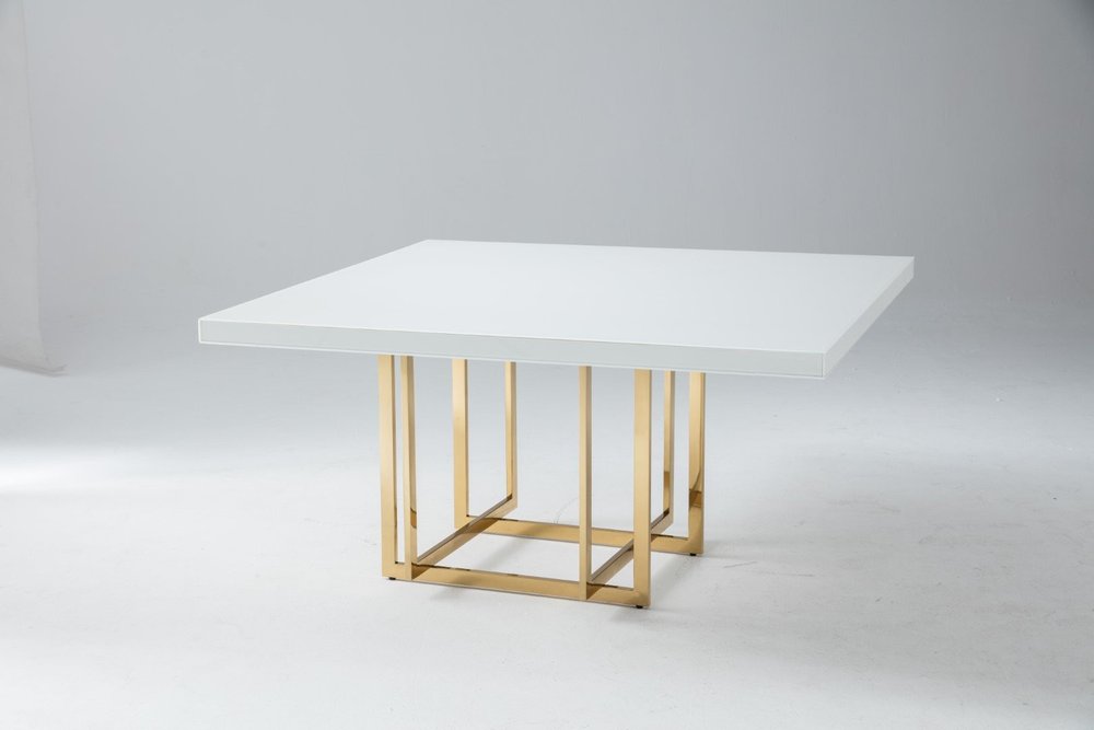 59" White and Gold Wood and Metal Pedestal Base Square Dining Table HomeRoots
