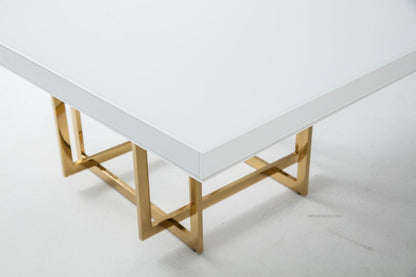 59" White and Gold Wood and Metal Pedestal Base Square Dining Table HomeRoots